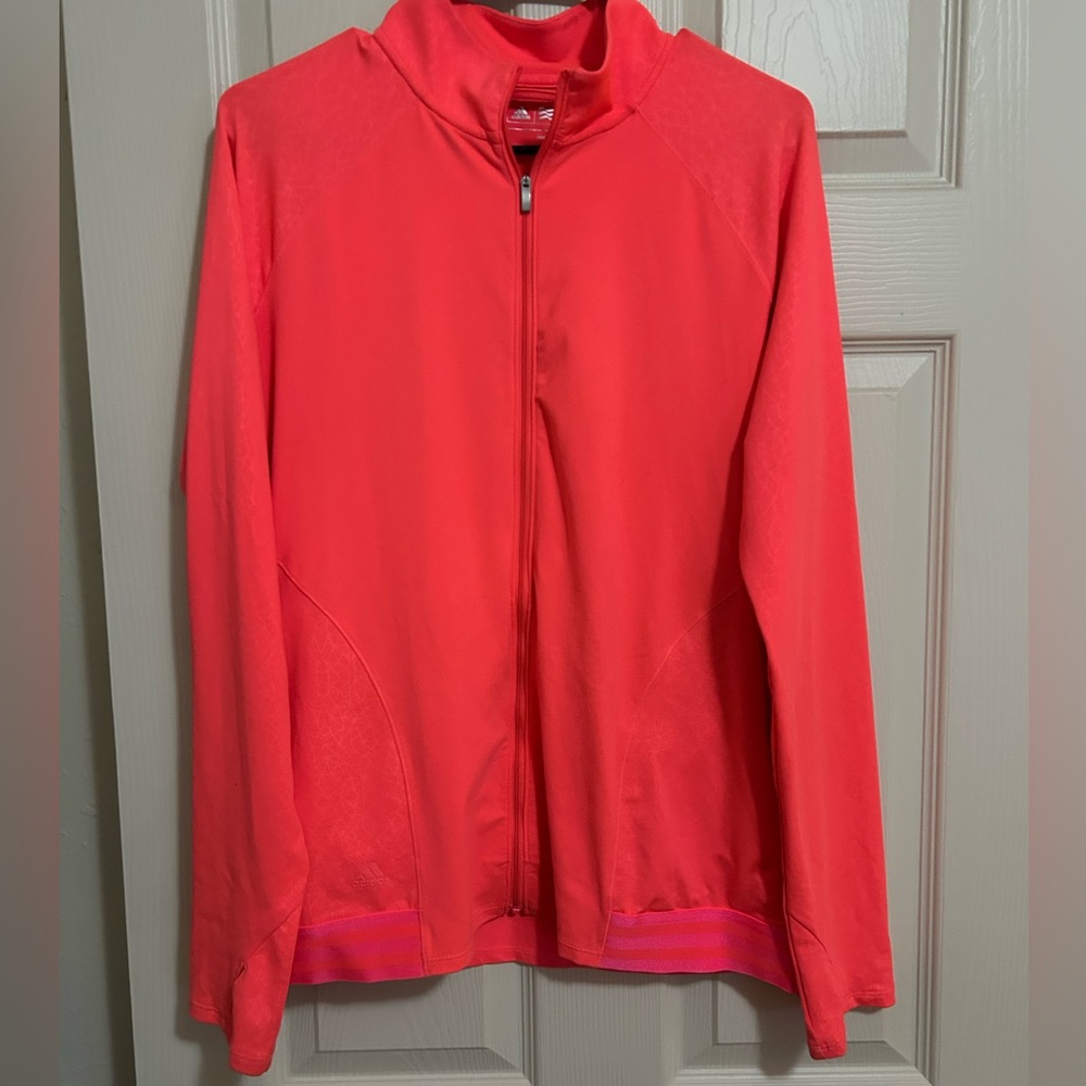 Adidas hot pink/coral athletic zip-up jacket